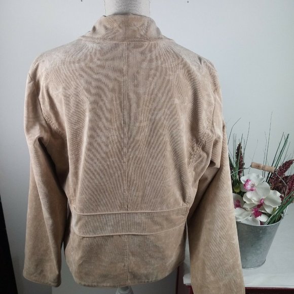 Chicos Retro Corduroy Jacket Tan Size 2 Subtle Swirl Pattern Cabincore - Picture 5 of 15